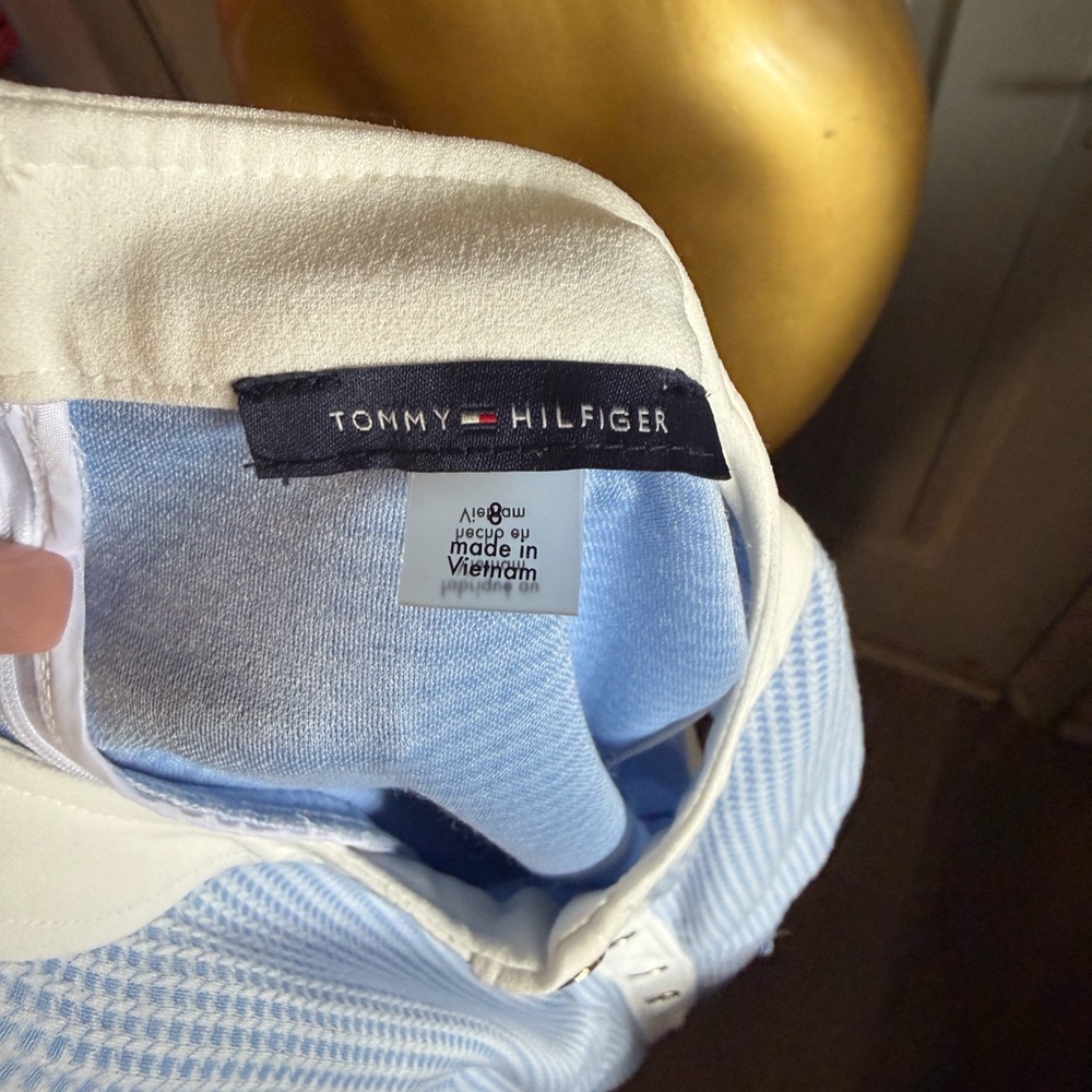 Tommy Hilfiger Light Blue and White Sleeveless Button-Front Mini Dress - Picture 2 of 5